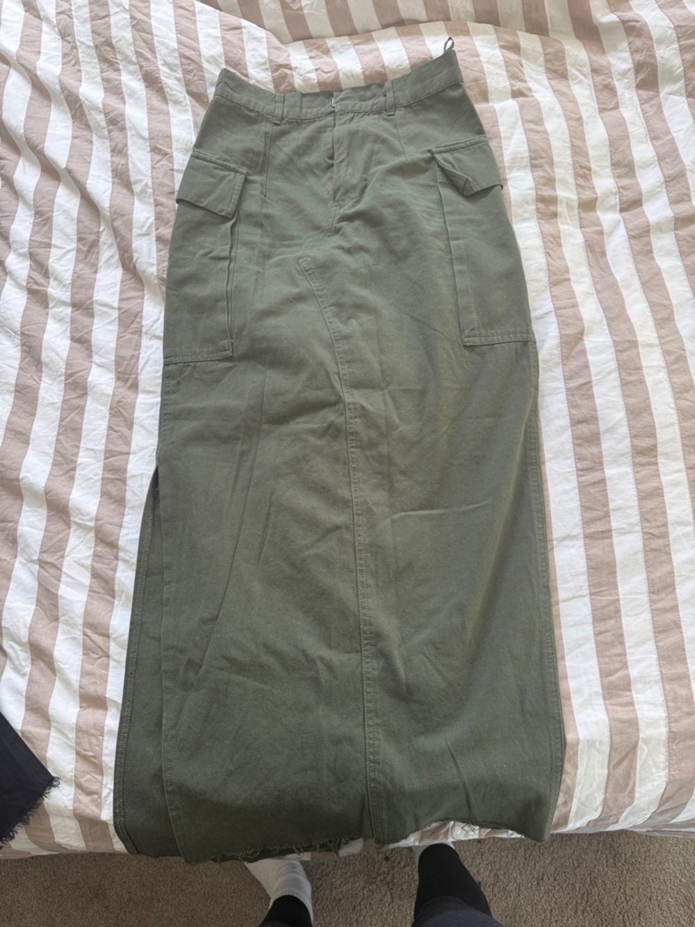 100% Cotton Olive Utility Maxi Skirt